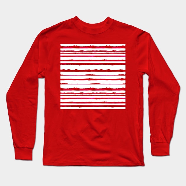 Red Watercolor Stripes Long Sleeve T-Shirt by Carolina Díaz